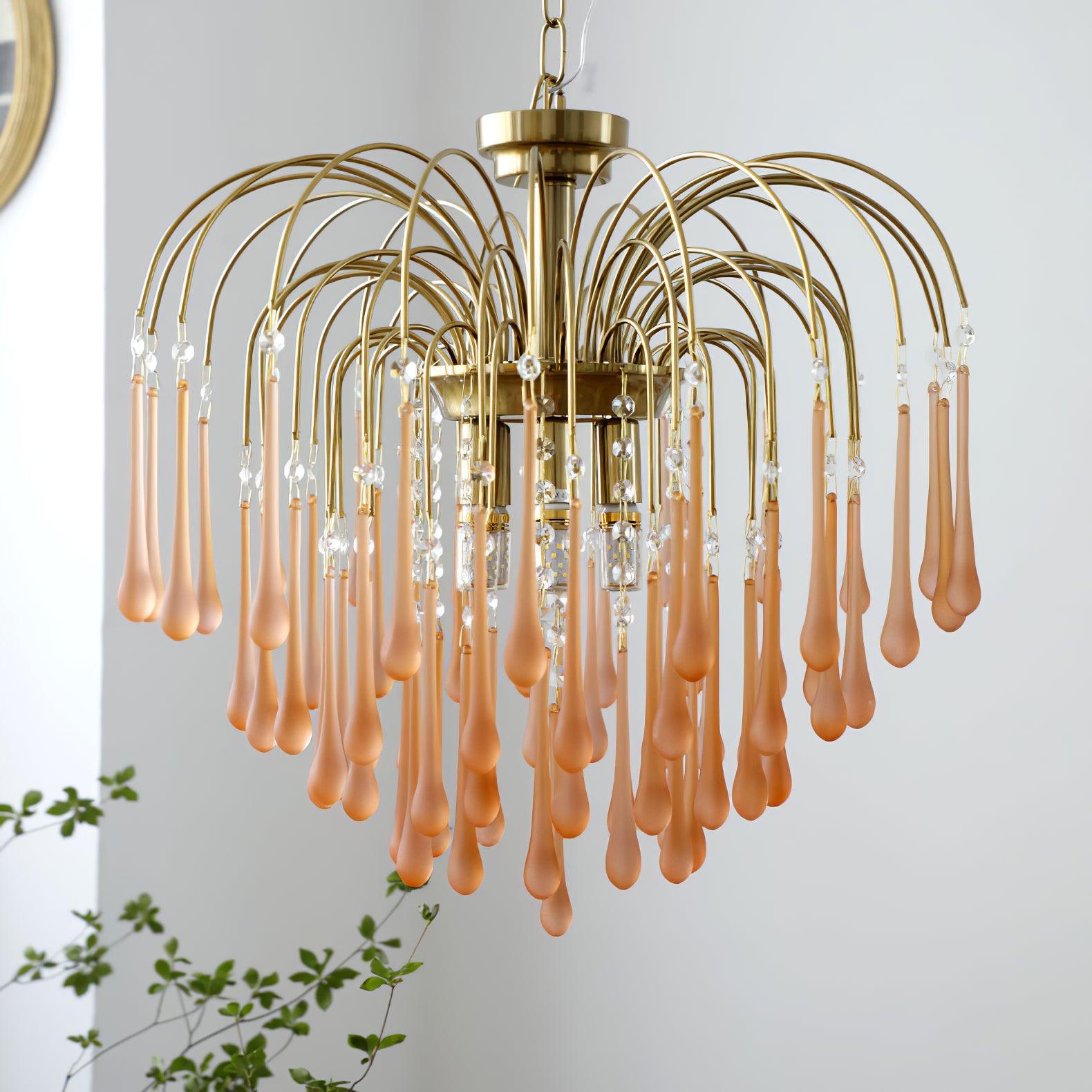 Elegant Crystal Glass Gasolier Chandelier in Brass Finish for Dining Room Lighting