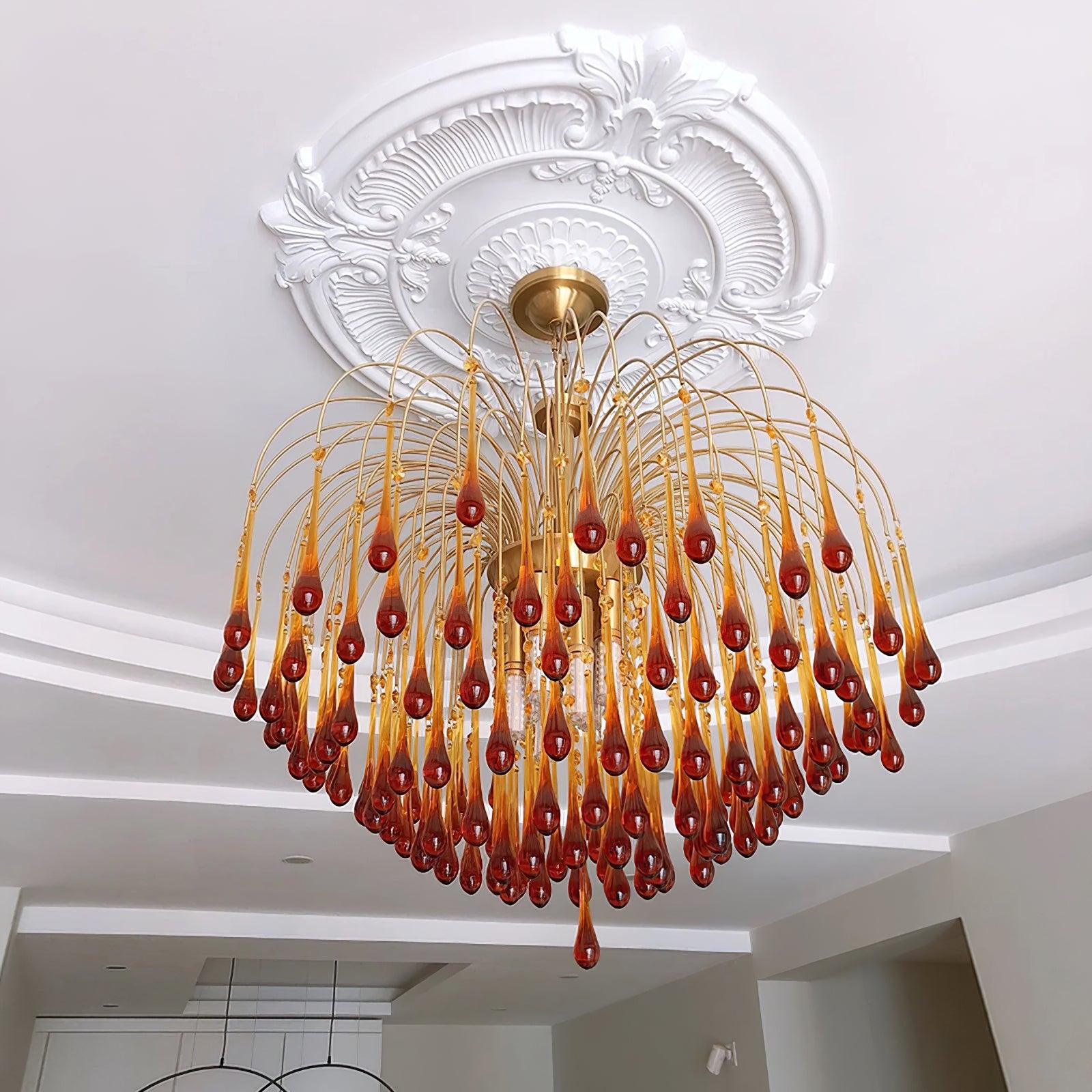 Elegant Crystal Glass Gasolier Chandelier in Brass Finish for Dining Room Lighting