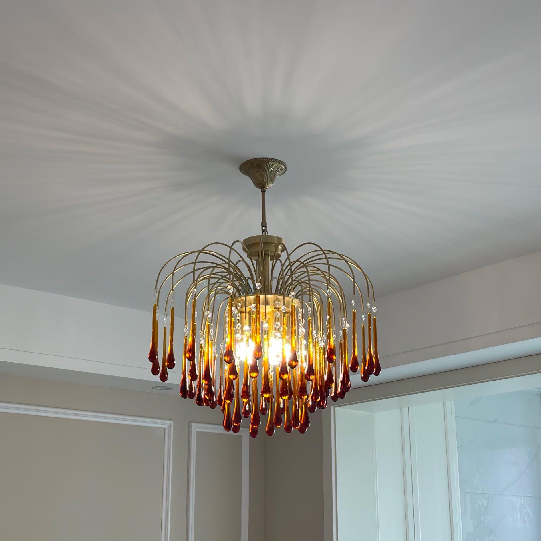 Elegant Crystal Glass Gasolier Chandelier in Brass Finish for Dining Room Lighting