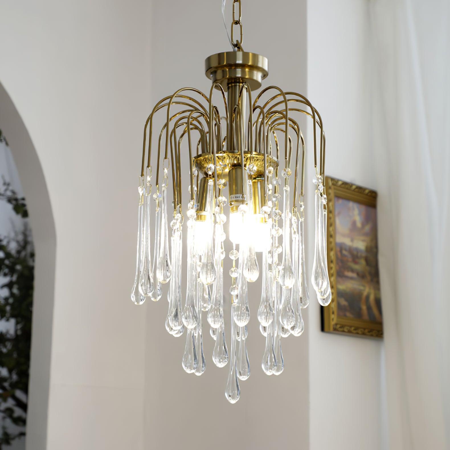 Elegant Crystal Glass Gasolier Chandelier in Brass Finish for Dining Room Lighting
