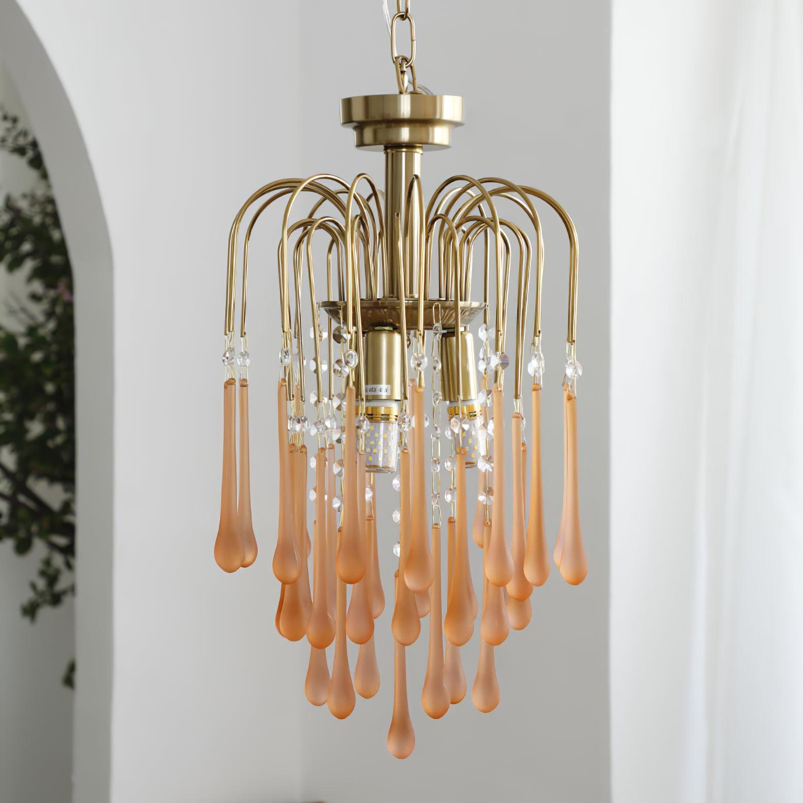 Elegant Crystal Glass Gasolier Chandelier in Brass Finish for Dining Room Lighting