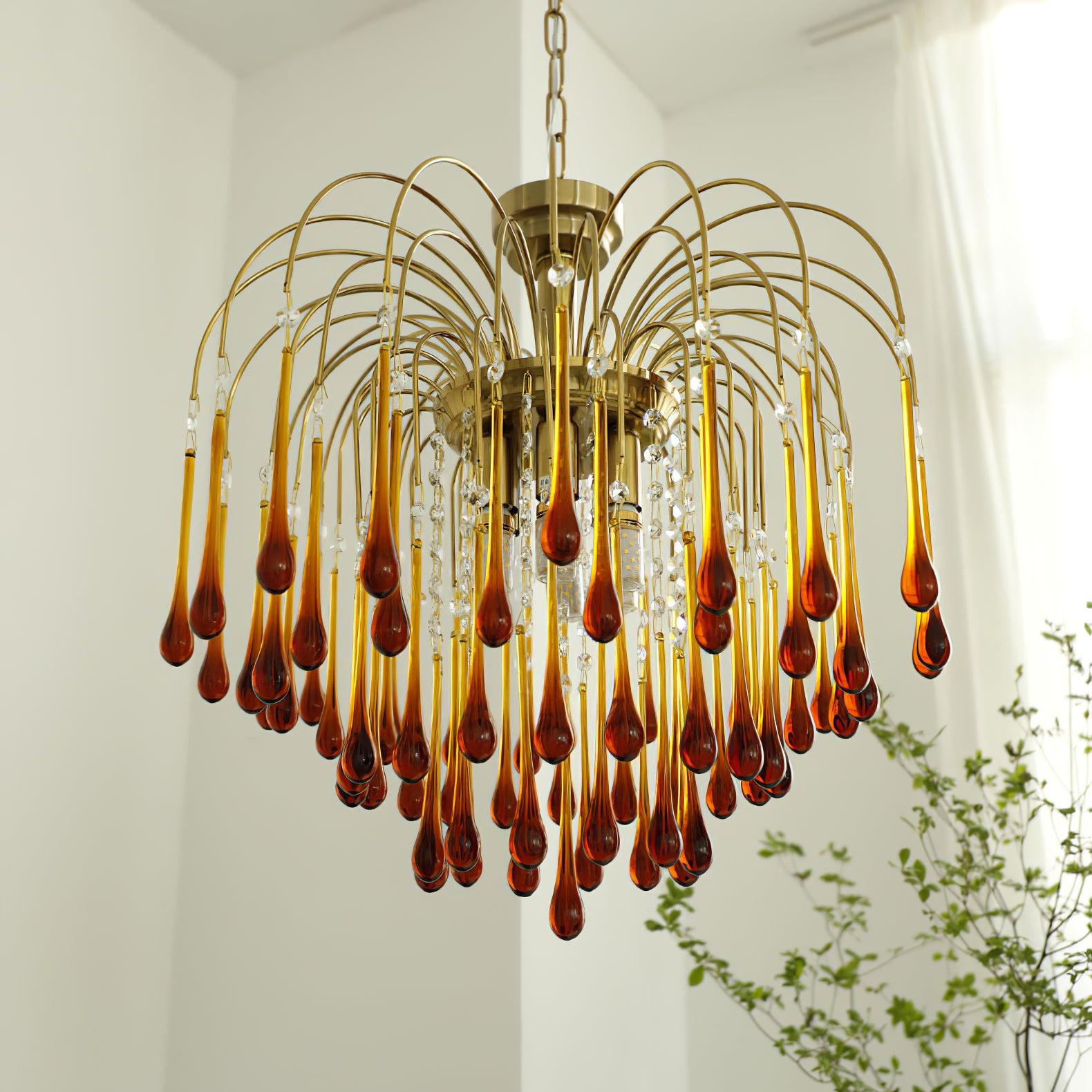 Elegant Crystal Glass Gasolier Chandelier in Brass Finish for Dining Room Lighting