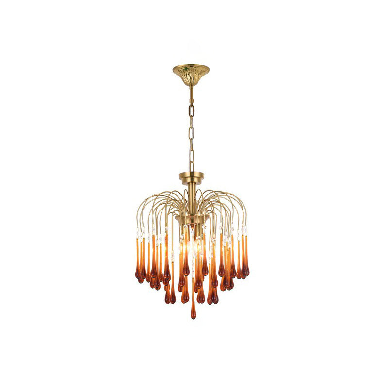 Elegant Crystal Glass Gasolier Chandelier in Brass Finish for Dining Room Lighting