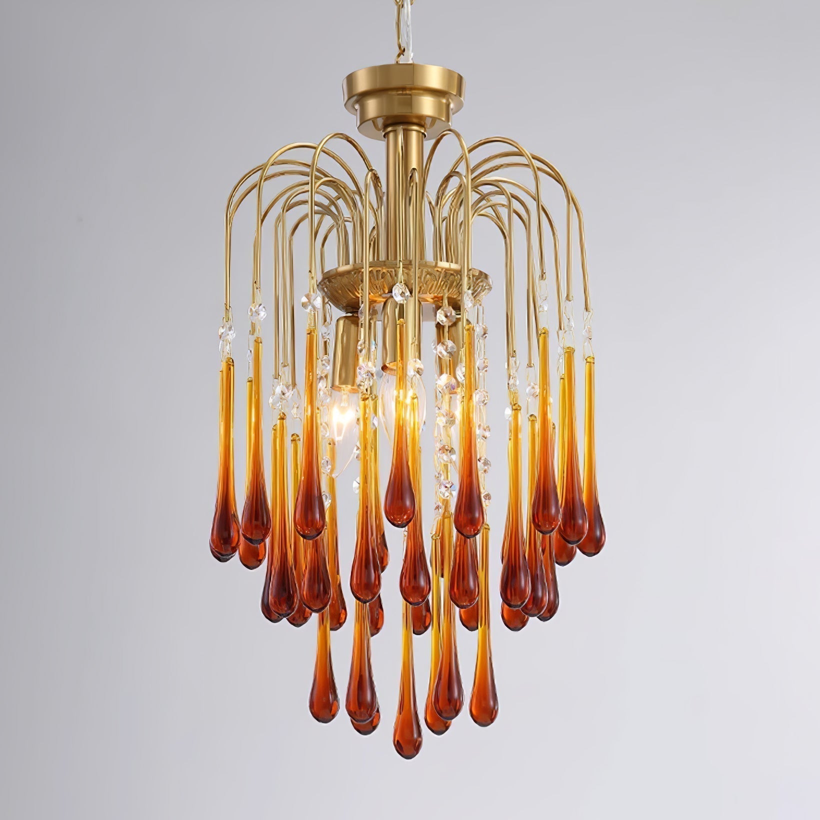 Elegant Crystal Glass Gasolier Chandelier in Brass Finish for Dining Room Lighting
