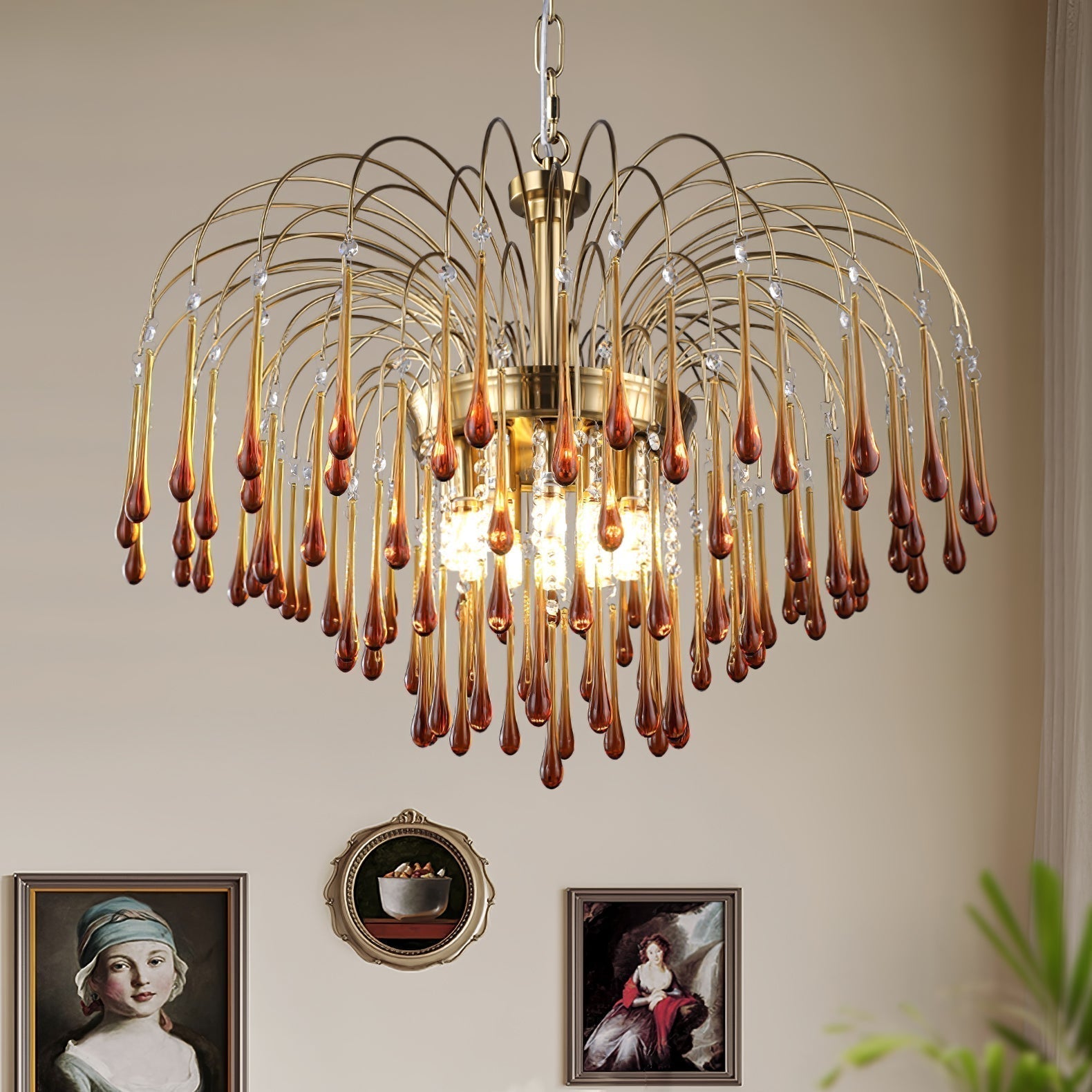 Elegant Crystal Glass Gasolier Chandelier in Brass Finish for Dining Room Lighting