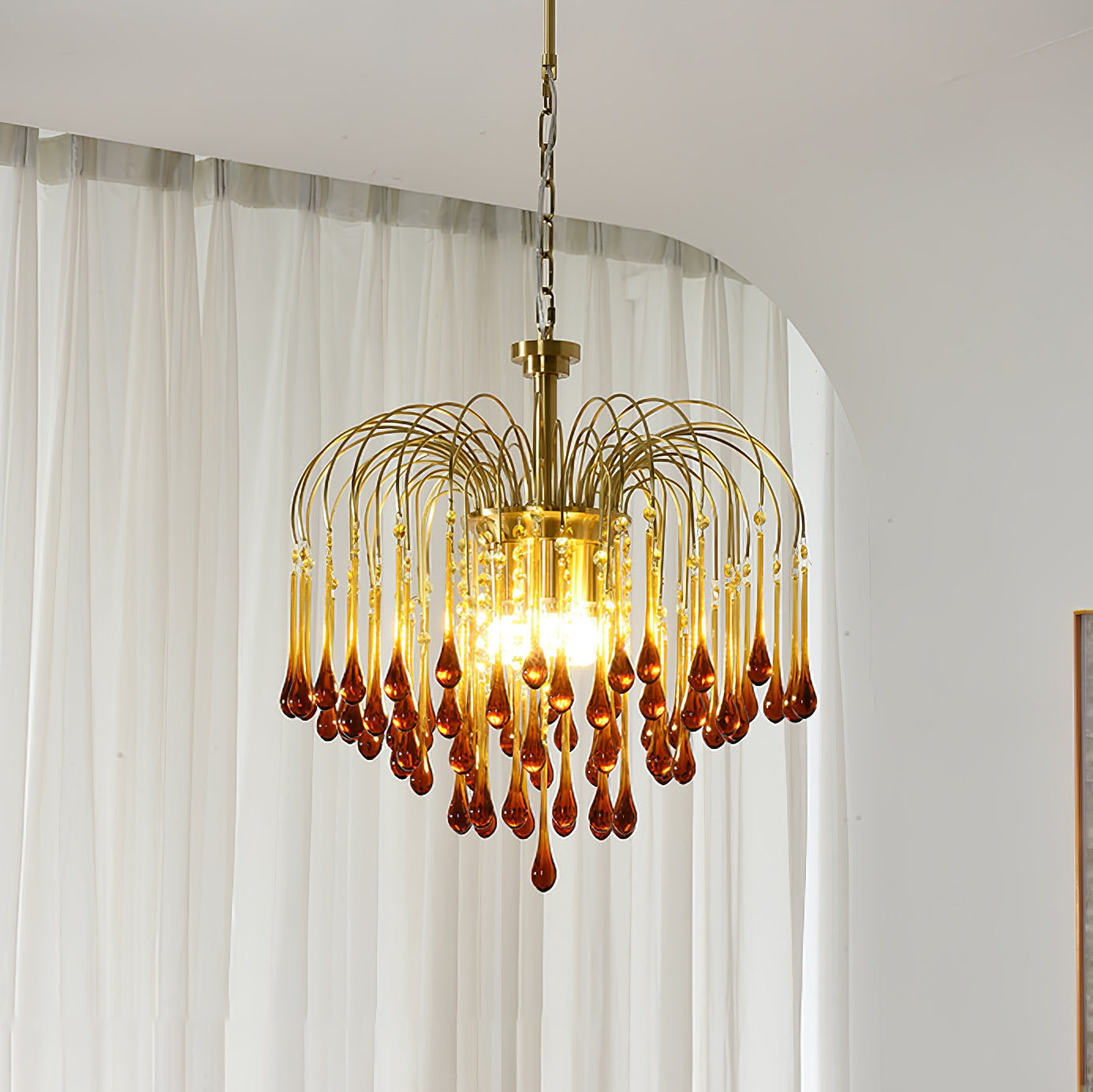 Elegant Crystal Glass Gasolier Chandelier in Brass Finish for Dining Room Lighting