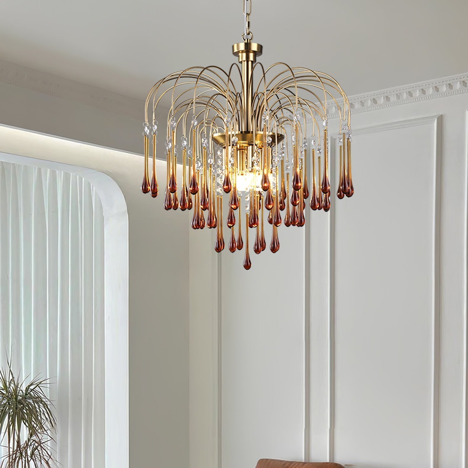 Elegant Crystal Glass Gasolier Chandelier in Brass Finish for Dining Room Lighting