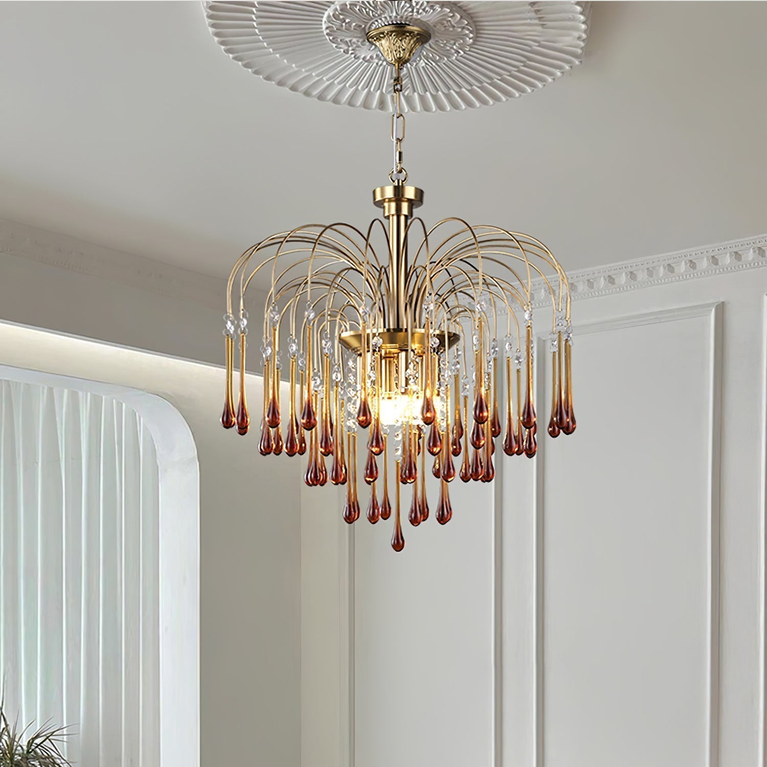 Elegant Crystal Glass Gasolier Chandelier in Brass Finish for Dining Room Lighting