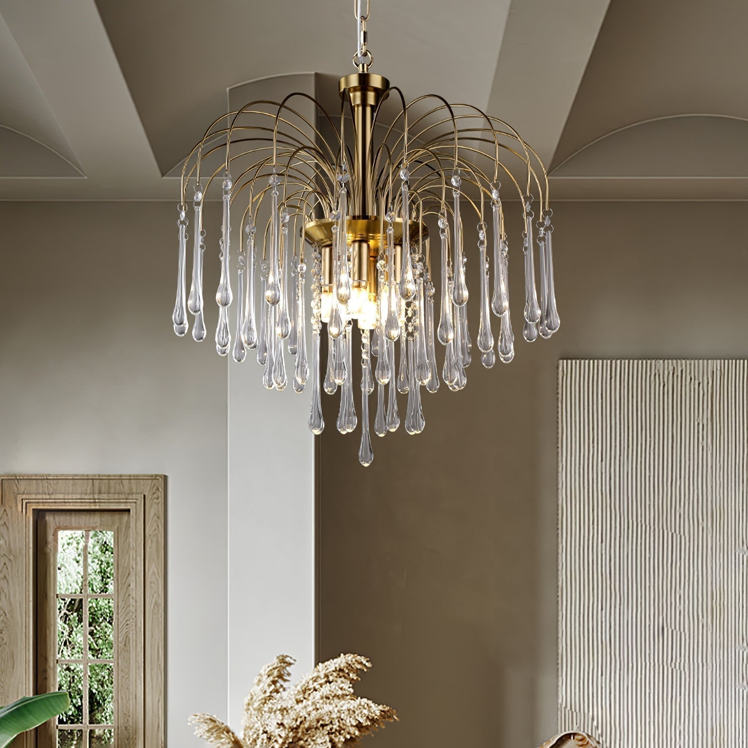 Elegant Crystal Glass Gasolier Chandelier in Brass Finish for Dining Room Lighting