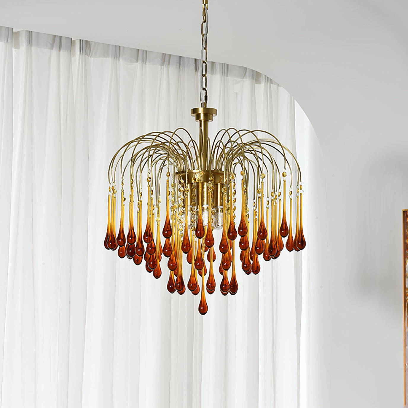Elegant Crystal Glass Gasolier Chandelier in Brass Finish for Dining Room Lighting
