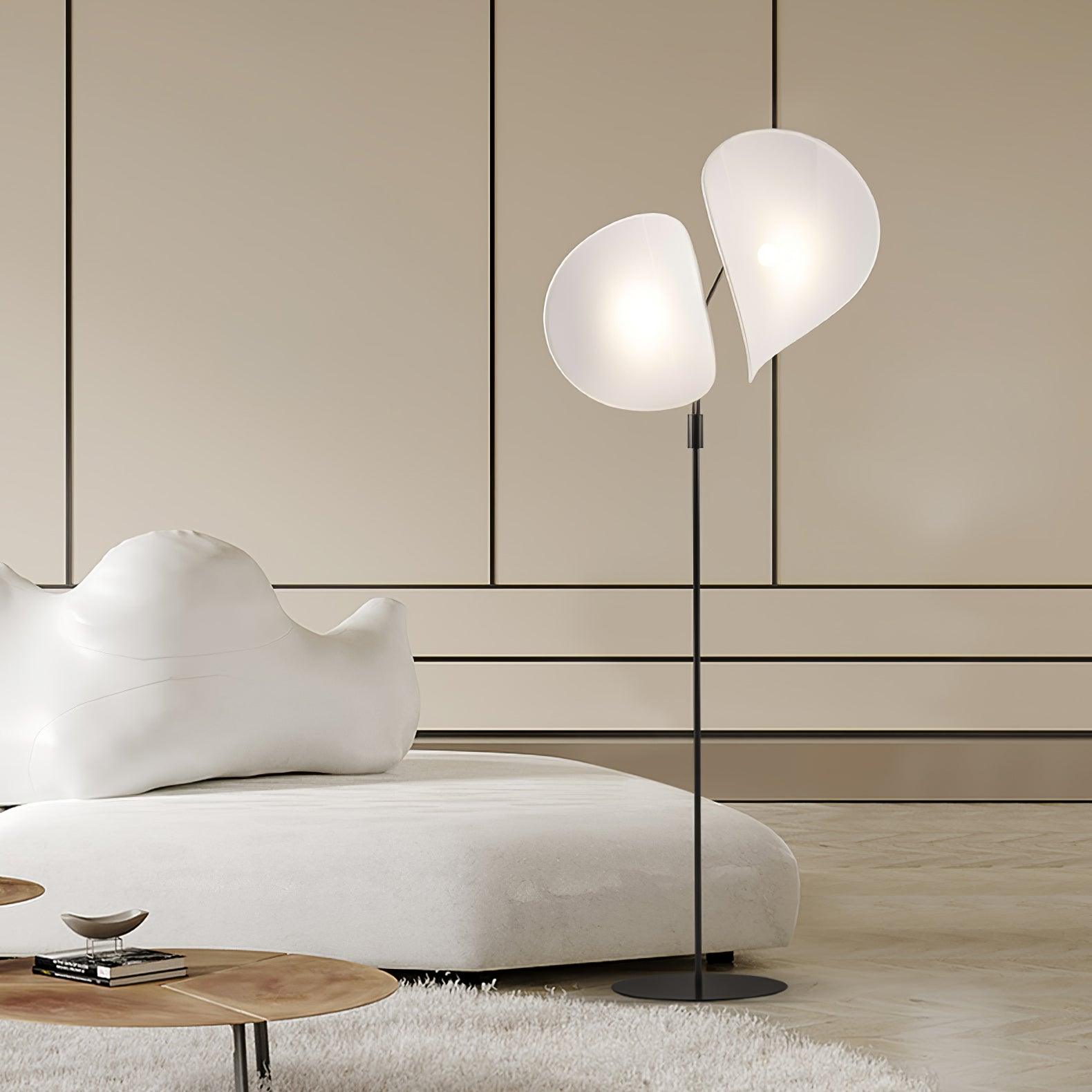 Manta Contemporary Free Standing Floor Lamp with Dual Fabric Shades and Swivel Joints