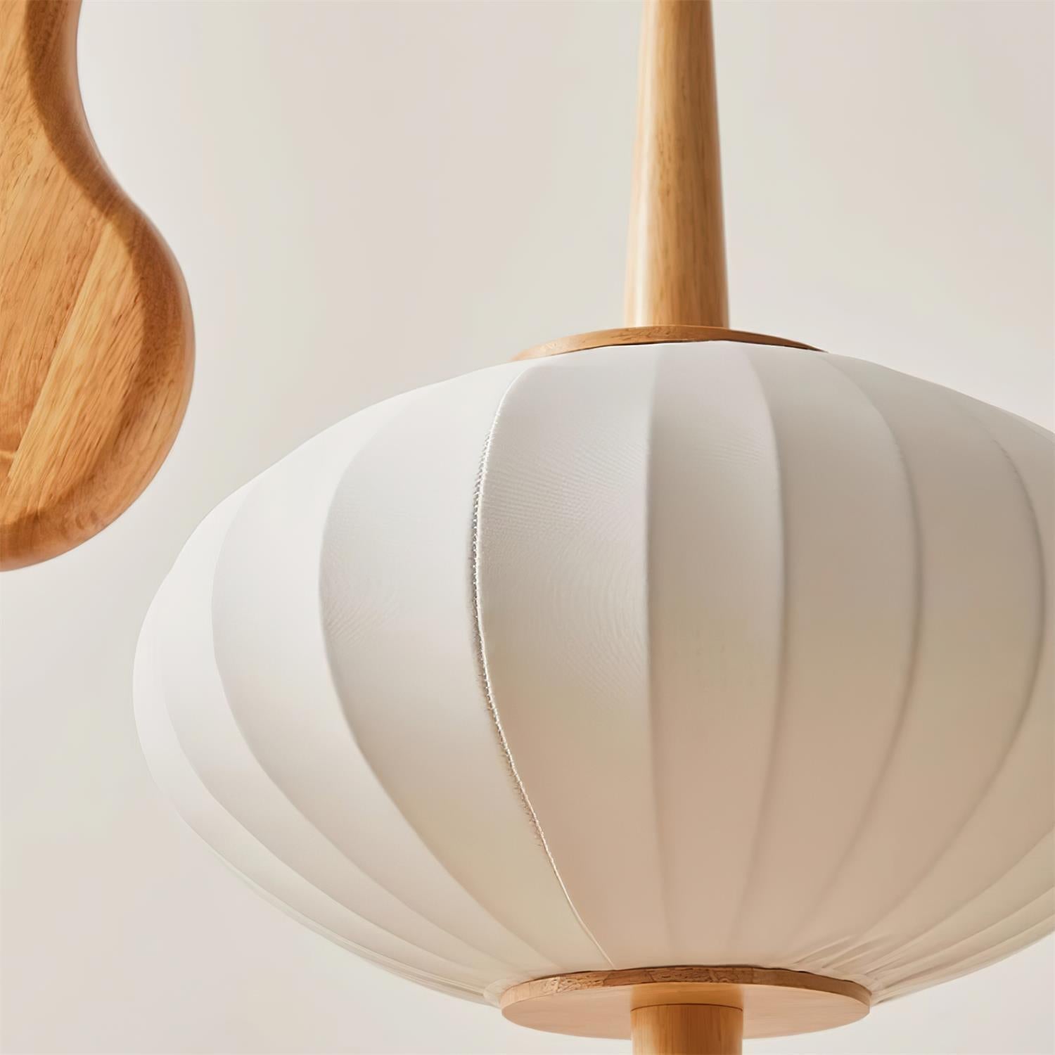 Mantis Wood Sculptural Floor Lamp with Silk Shade for Modern Ambient Living Room Lighting