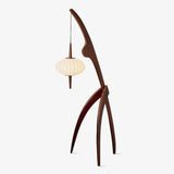 Mantis Wood Sculptural Floor Lamp with Silk Shade for Modern Ambient Living Room Lighting