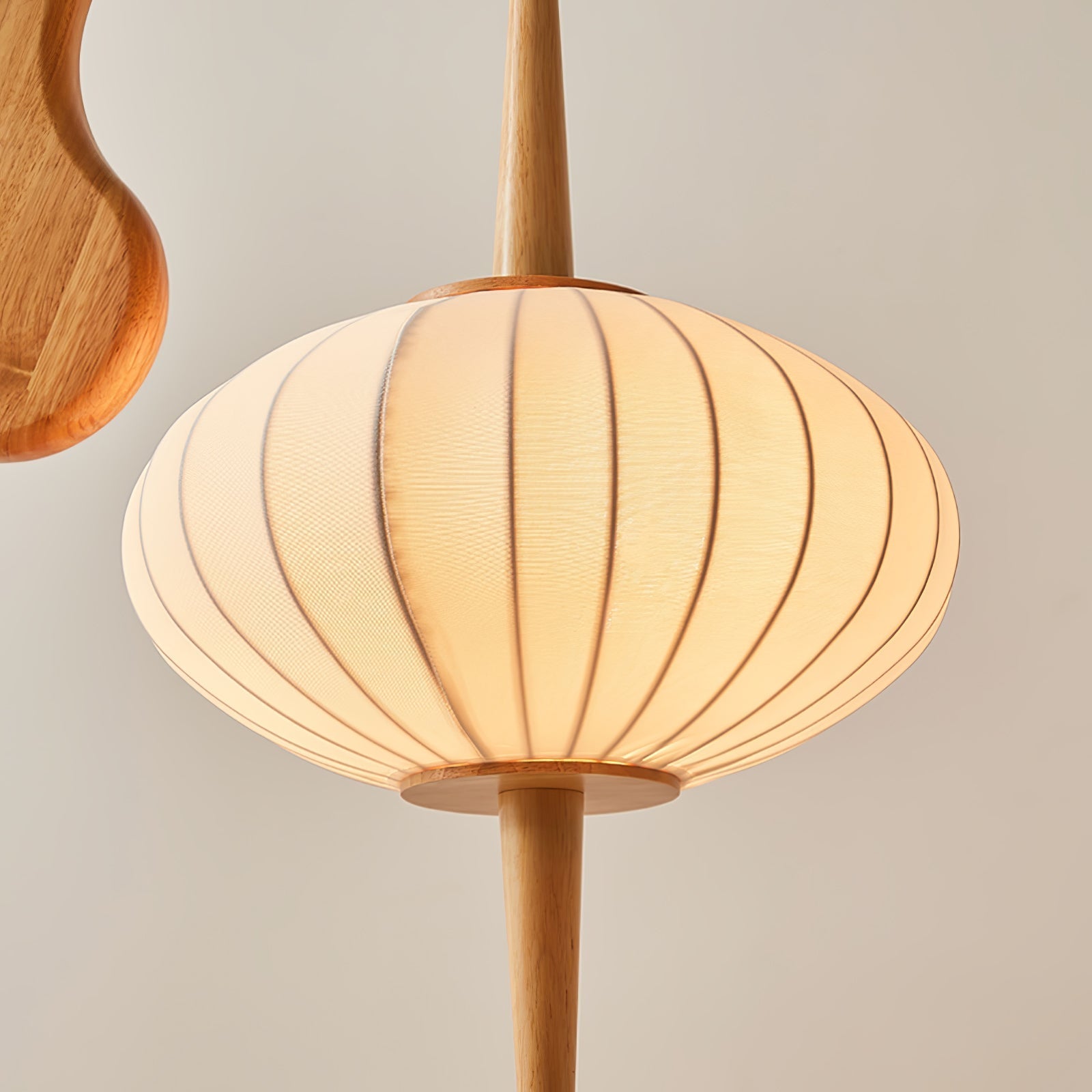 Mantis Wood Sculptural Floor Lamp with Silk Shade for Modern Ambient Living Room Lighting