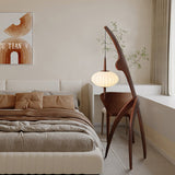 Mantis Wood Sculptural Floor Lamp with Silk Shade for Modern Ambient Living Room Lighting