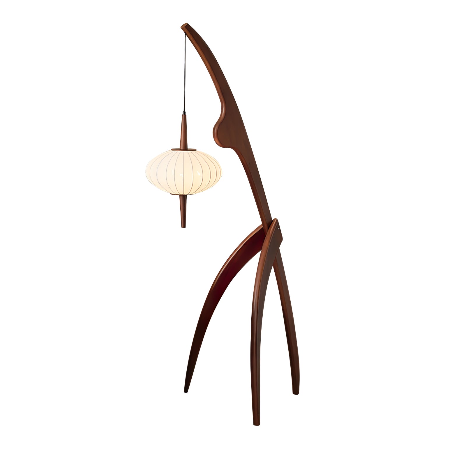 Mantis Wood Sculptural Floor Lamp with Silk Shade for Modern Ambient Living Room Lighting