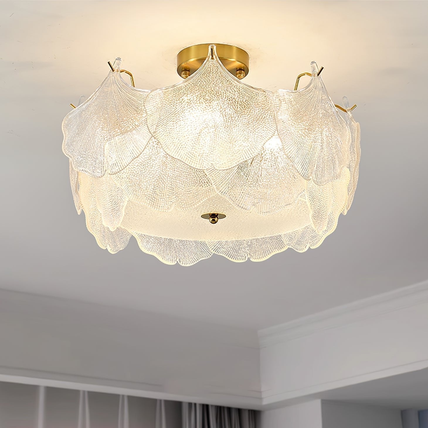 Elegant Gold and White Glass Maple Leaf Cluster Flush Mount Ceiling Light