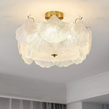 Elegant Gold and White Glass Maple Leaf Cluster Flush Mount Ceiling Light