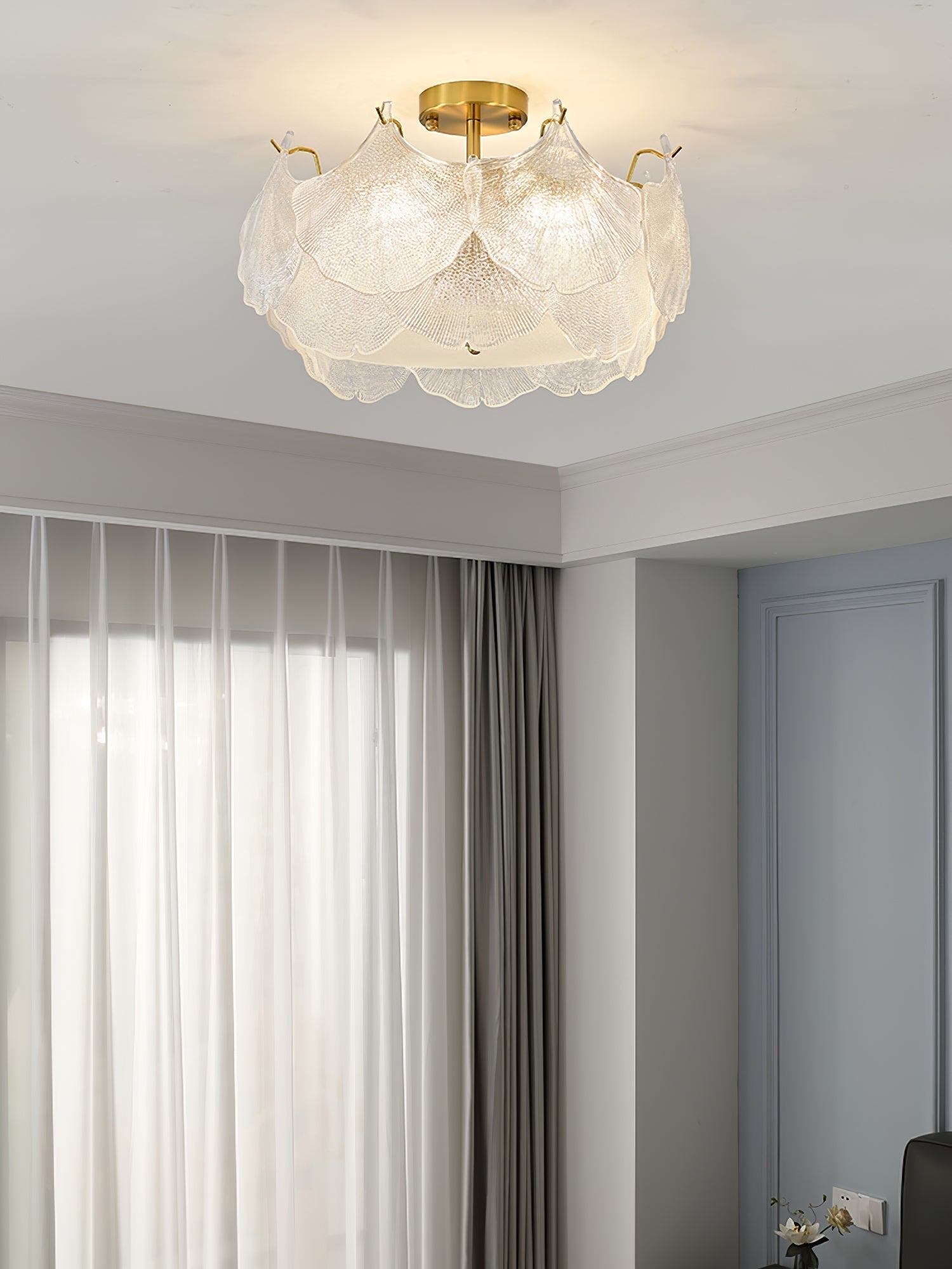 Elegant Gold and White Glass Maple Leaf Cluster Flush Mount Ceiling Light