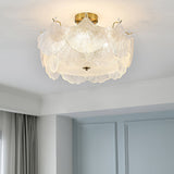 Elegant Gold and White Glass Maple Leaf Cluster Flush Mount Ceiling Light