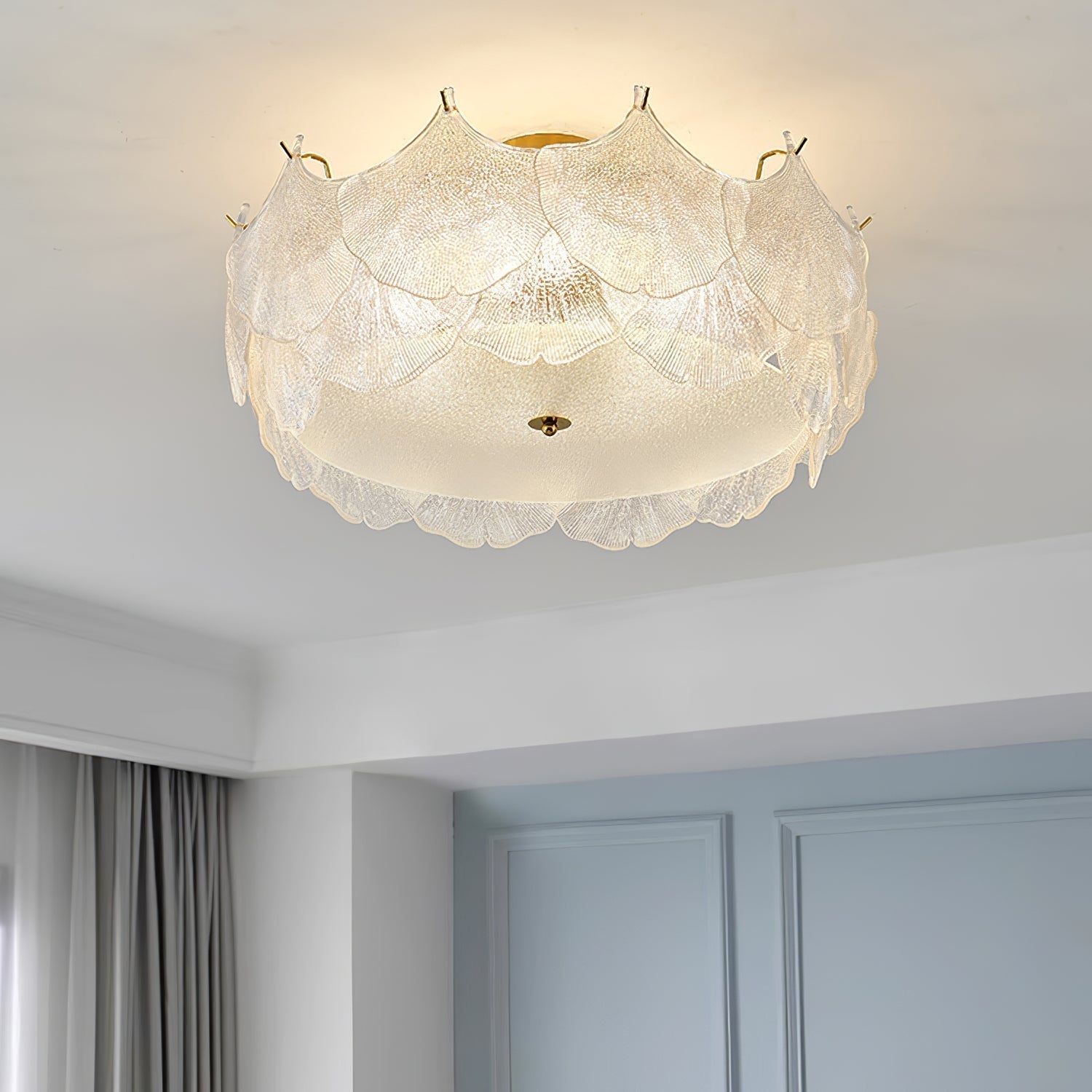 Elegant Gold and White Glass Maple Leaf Cluster Flush Mount Ceiling Light