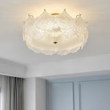 Elegant Gold and White Glass Maple Leaf Cluster Flush Mount Ceiling Light