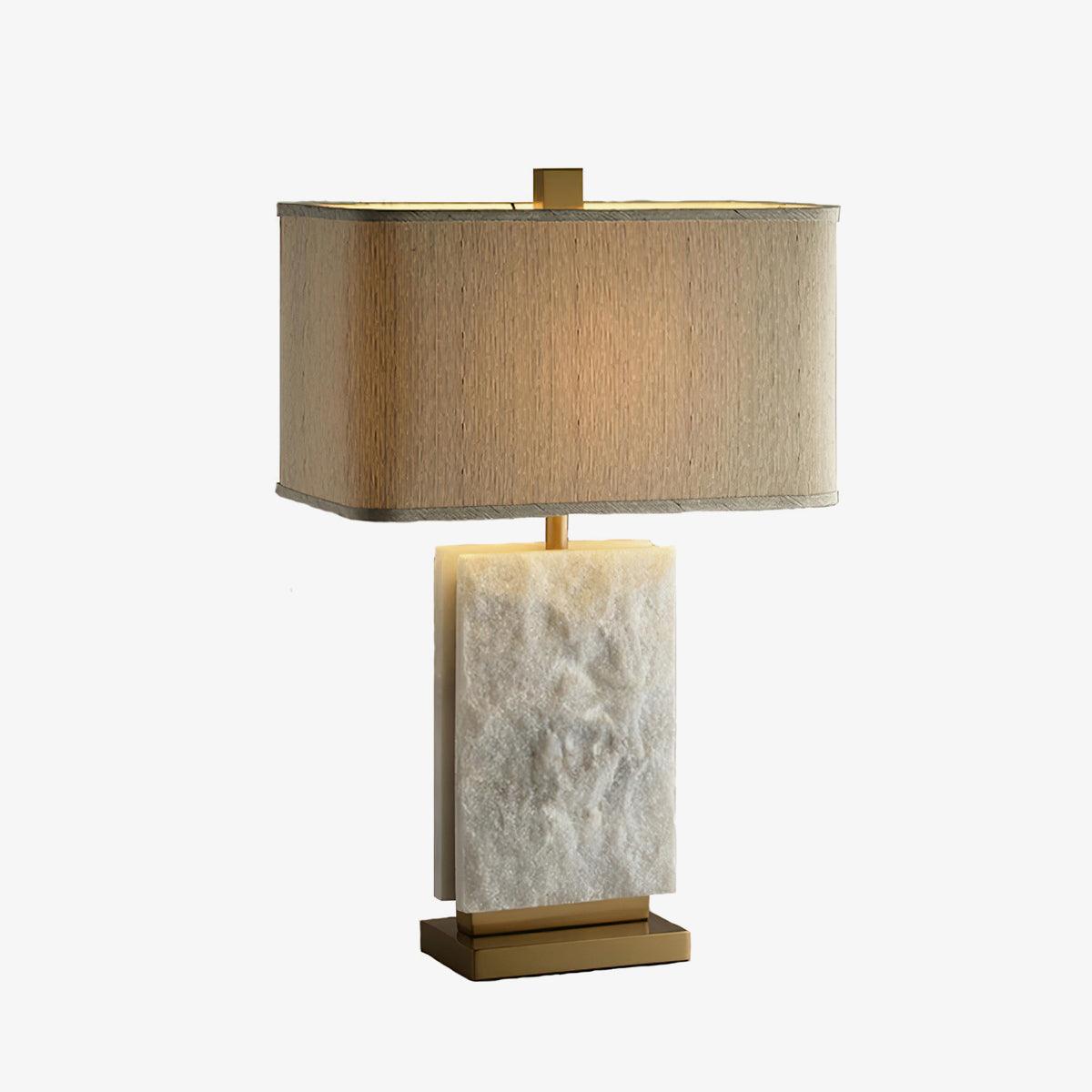 Elegant Marble and Brass Bedside Nightstand Table Lamp with Fabric Shade