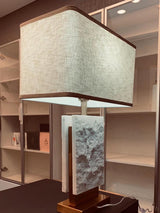 Elegant Marble and Brass Bedside Nightstand Table Lamp with Fabric Shade