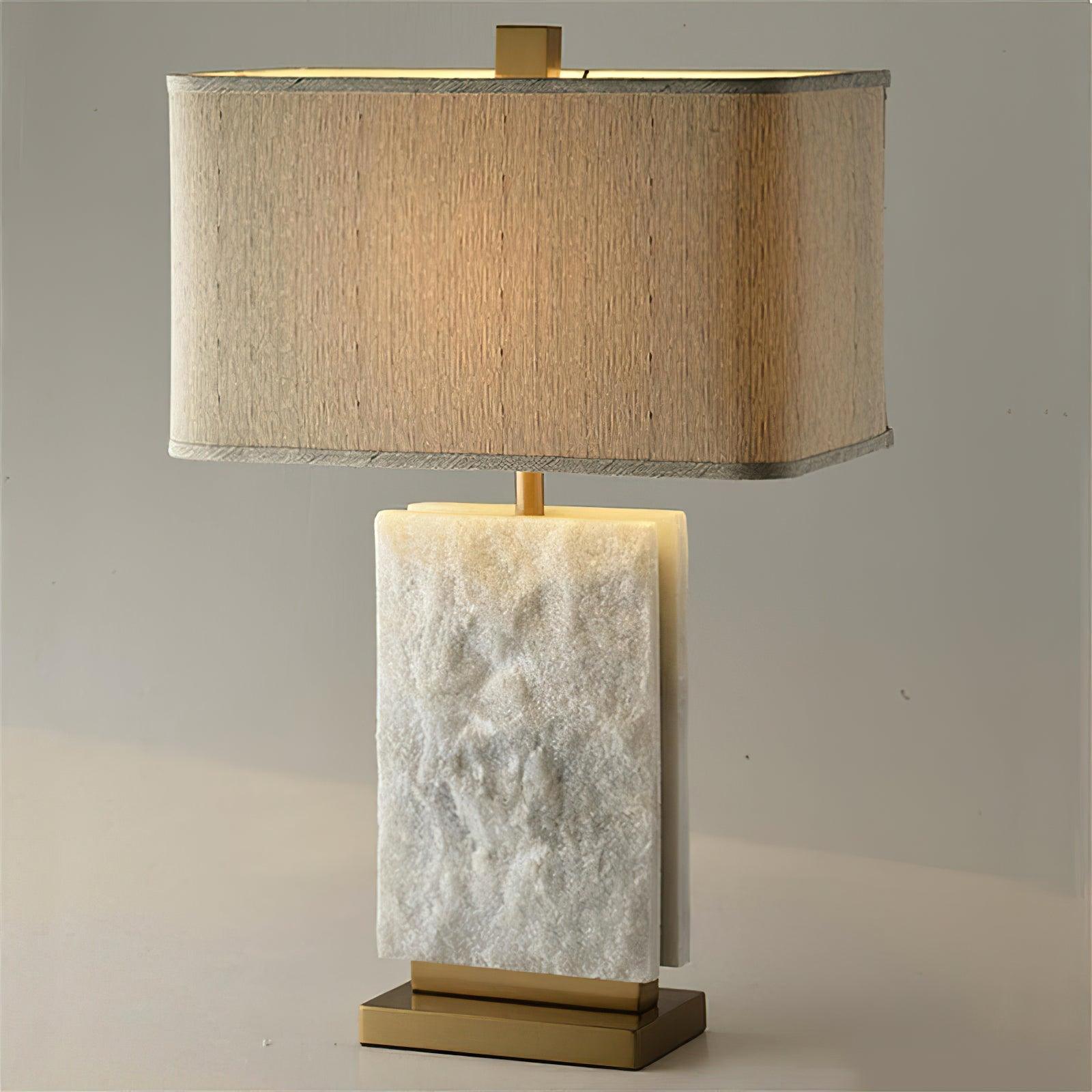 Elegant Marble and Brass Bedside Nightstand Table Lamp with Fabric Shade