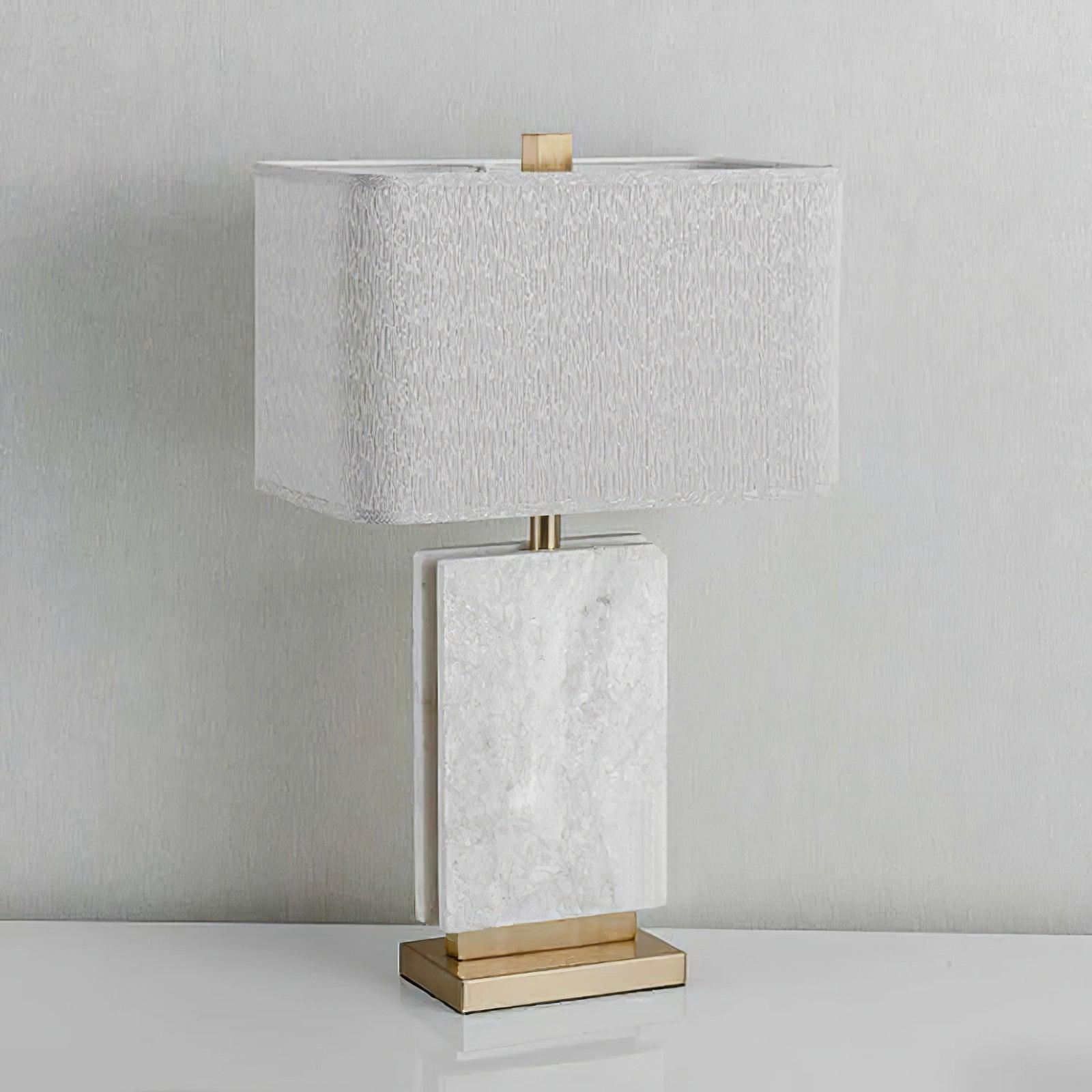 Elegant Marble and Brass Bedside Nightstand Table Lamp with Fabric Shade