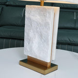Elegant Marble and Brass Bedside Nightstand Table Lamp with Fabric Shade
