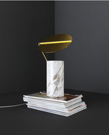 Modern Marble Geometric Base Table Lamp with Gold Shade for Bedside and Reading