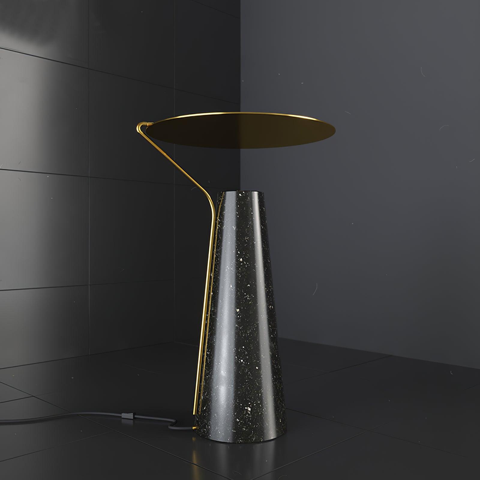Modern Marble Geometric Base Table Lamp with Gold Shade for Bedside and Reading