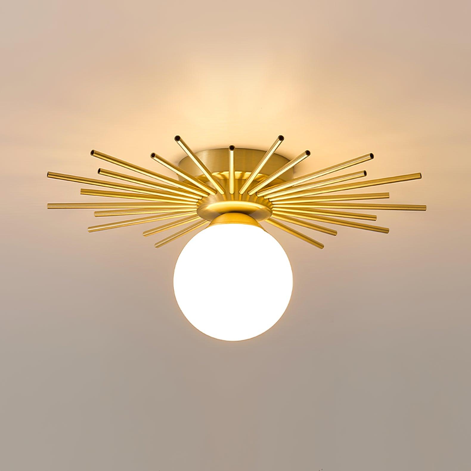 Modern Brass Gold Flush Mount Ceiling Light with Frosted Glass Globe Shade