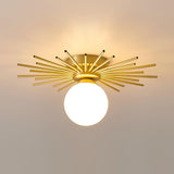 Modern Brass Gold Flush Mount Ceiling Light with Frosted Glass Globe Shade