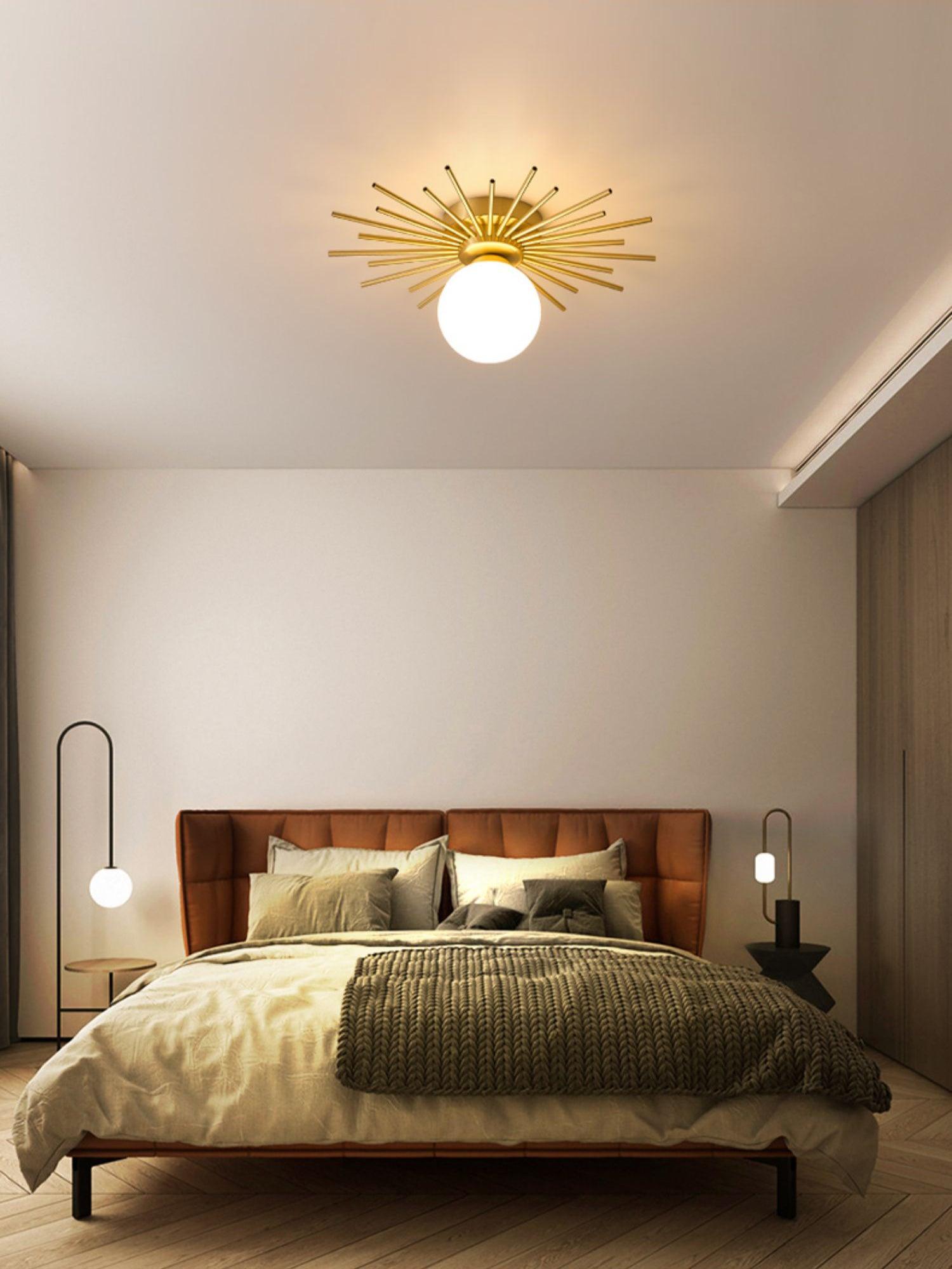 Modern Brass Gold Flush Mount Ceiling Light with Frosted Glass Globe Shade