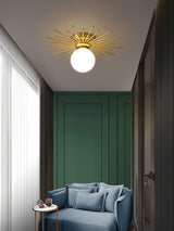 Modern Brass Gold Flush Mount Ceiling Light with Frosted Glass Globe Shade