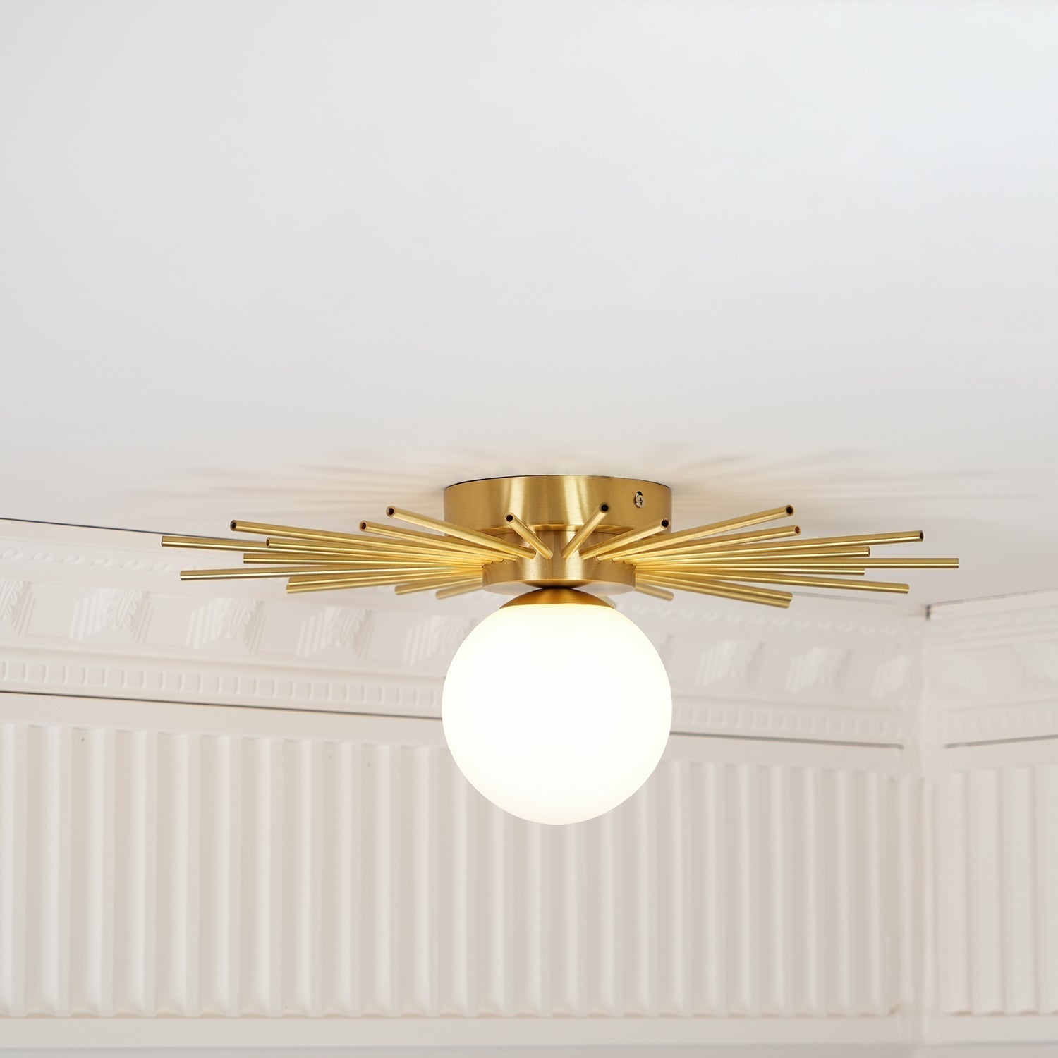 Modern Brass Gold Flush Mount Ceiling Light with Frosted Glass Globe Shade