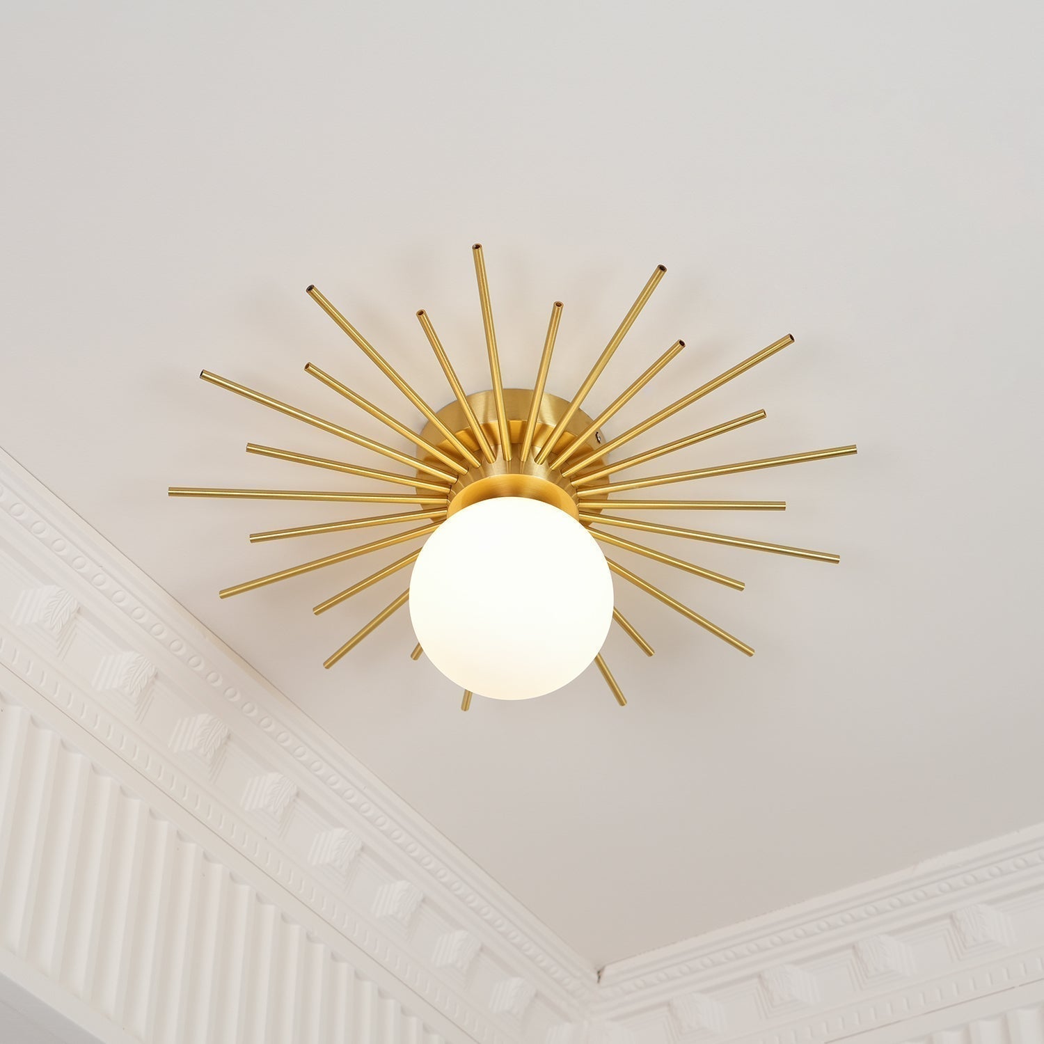 Modern Brass Gold Flush Mount Ceiling Light with Frosted Glass Globe Shade
