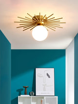 Modern Brass Gold Flush Mount Ceiling Light with Frosted Glass Globe Shade