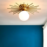 Modern Brass Gold Flush Mount Ceiling Light with Frosted Glass Globe Shade