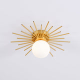 Modern Brass Gold Flush Mount Ceiling Light with Frosted Glass Globe Shade