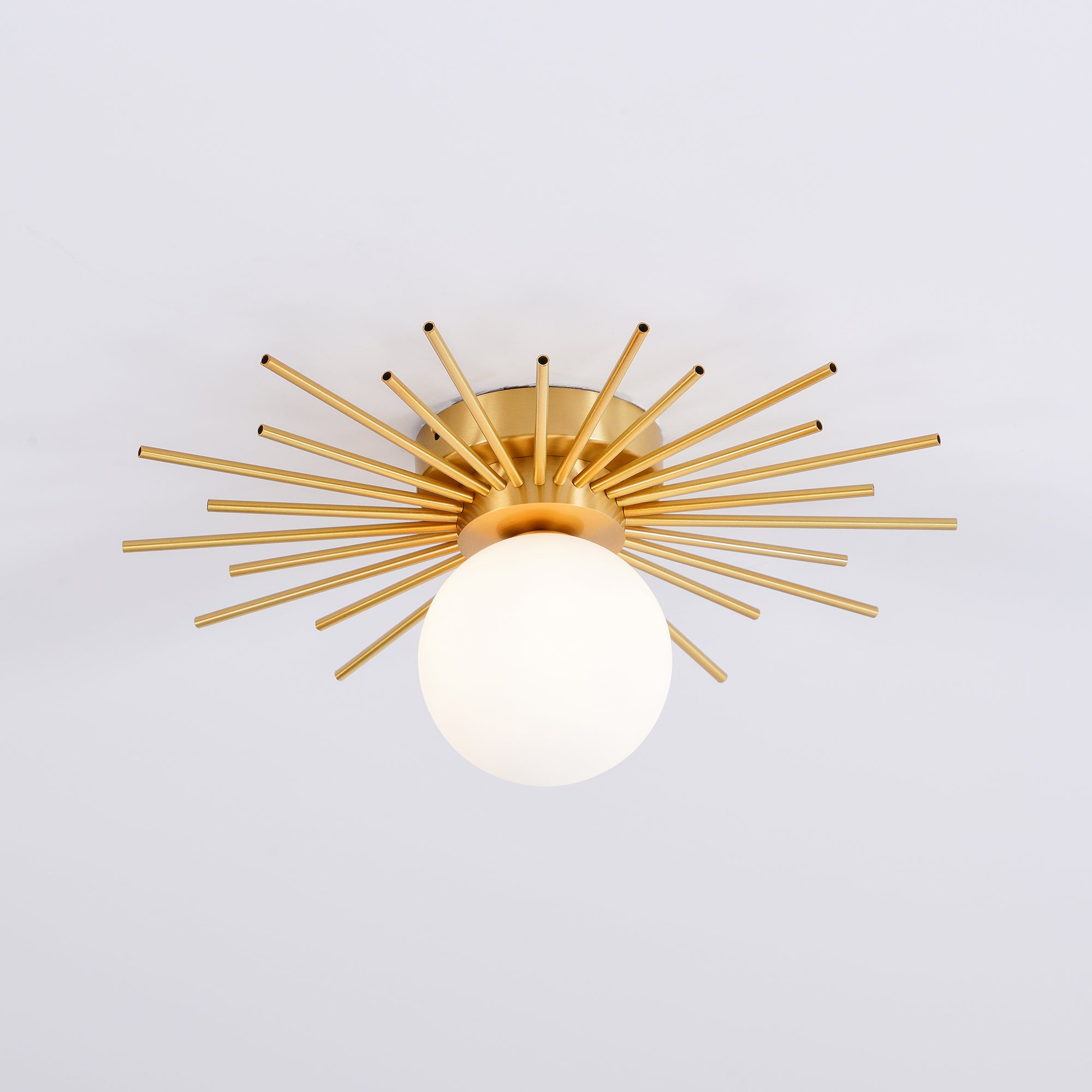 Modern Brass Gold Flush Mount Ceiling Light with Frosted Glass Globe Shade