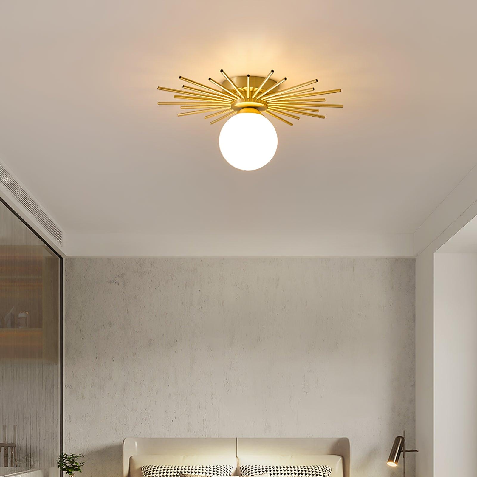 Modern Brass Gold Flush Mount Ceiling Light with Frosted Glass Globe Shade