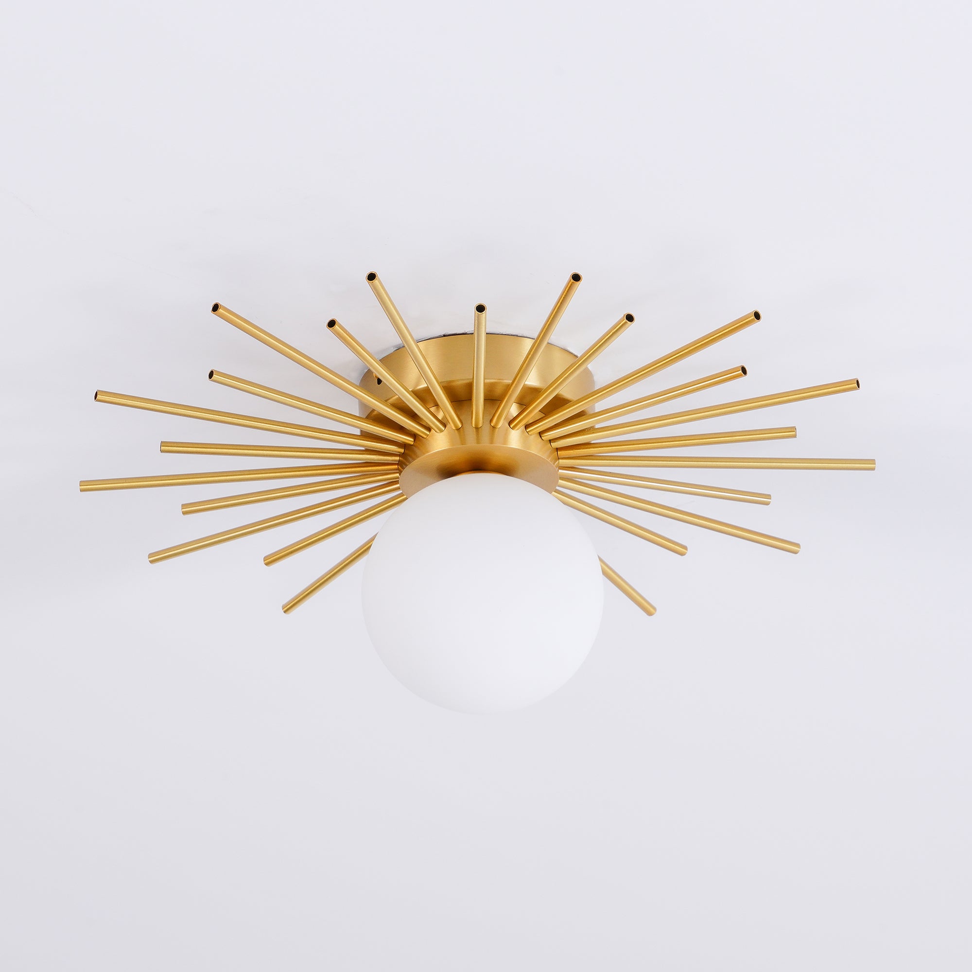 Modern Brass Gold Flush Mount Ceiling Light with Frosted Glass Globe Shade