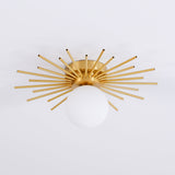 Modern Brass Gold Flush Mount Ceiling Light with Frosted Glass Globe Shade
