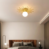 Modern Brass Gold Flush Mount Ceiling Light with Frosted Glass Globe Shade