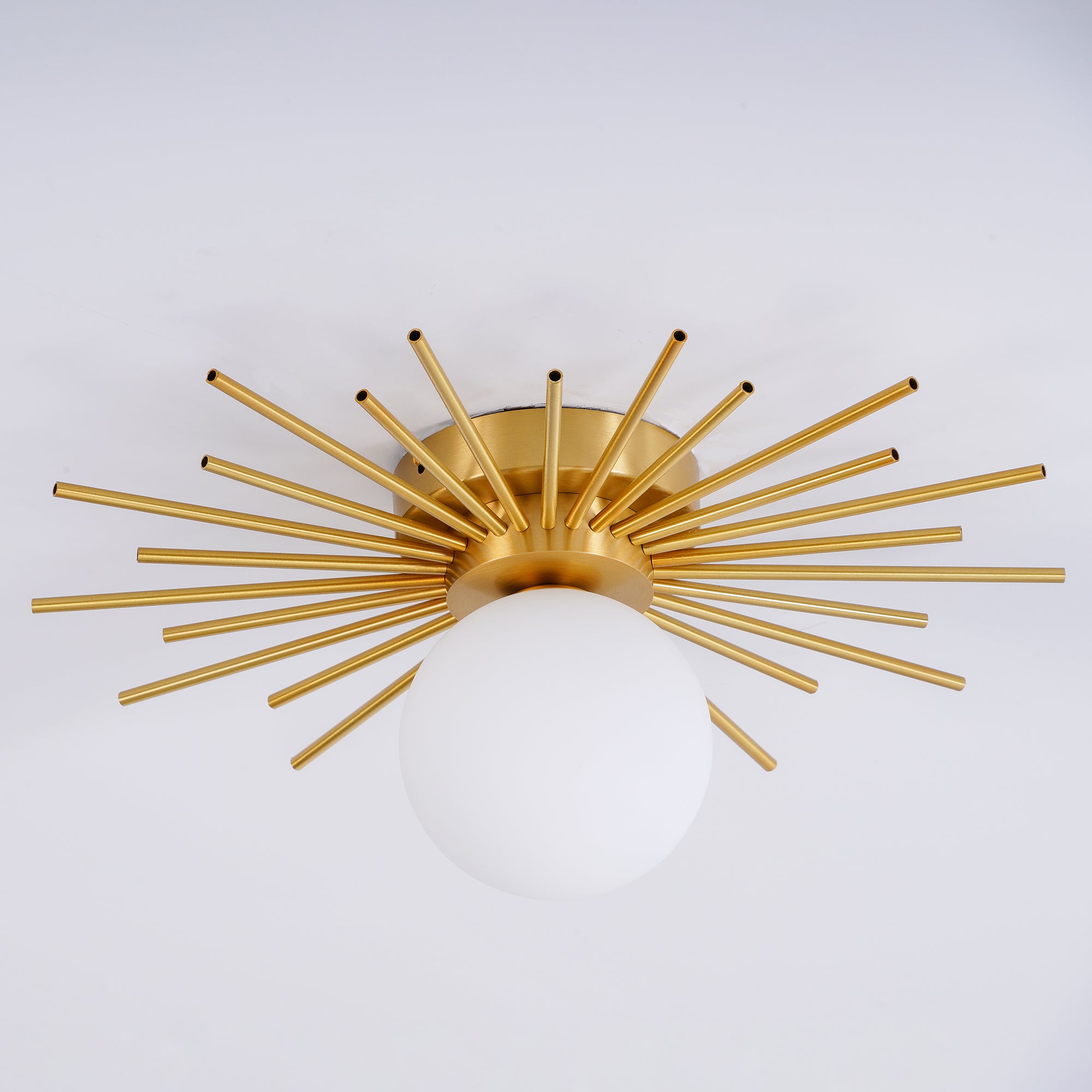 Modern Brass Gold Flush Mount Ceiling Light with Frosted Glass Globe Shade