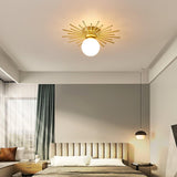 Modern Brass Gold Flush Mount Ceiling Light with Frosted Glass Globe Shade