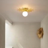 Modern Brass Gold Flush Mount Ceiling Light with Frosted Glass Globe Shade